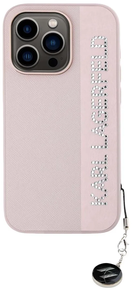 Karl Lagerfeld Saffiano Strass Hoesje iPhone 15 Pro Roze KLHCP15LPSAKDGCP