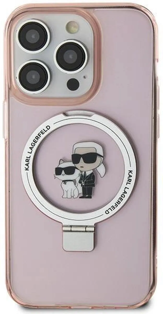 Karl Lagerfeld Ring Stand Karl & Choupette Hard Case Back Cover - Roze