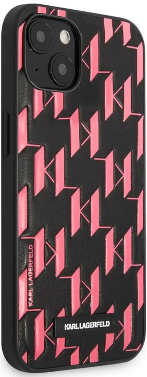 Karl Lagerfeld Monogram Plaque Back Case iPhone 13 Mini - Zwart/Roze