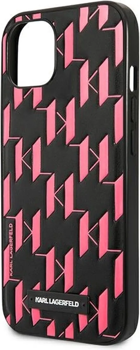 Karl Lagerfeld Monogram Plaque Back Case iPhone 13 Mini - Zwart/Roze