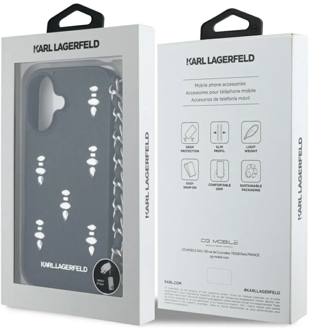 Karl Lagerfeld Saffiano Crystals Hoesje iPhone 16 - Transparent