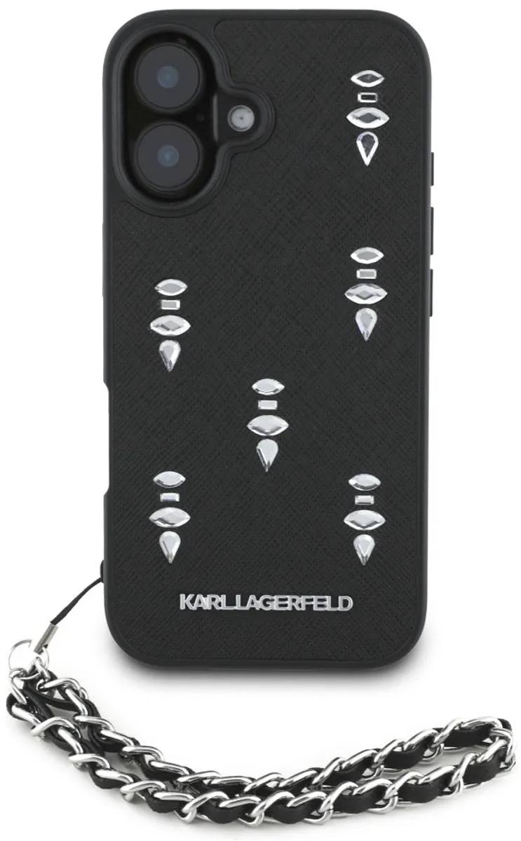 Karl Lagerfeld Saffiano Crystals Hoesje iPhone 16 - Transparent
