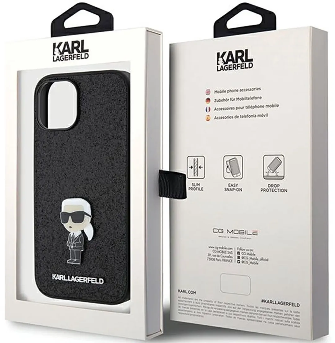 Karl Lagerfeld Hoesje iPhone 15 Glitter - Zwart