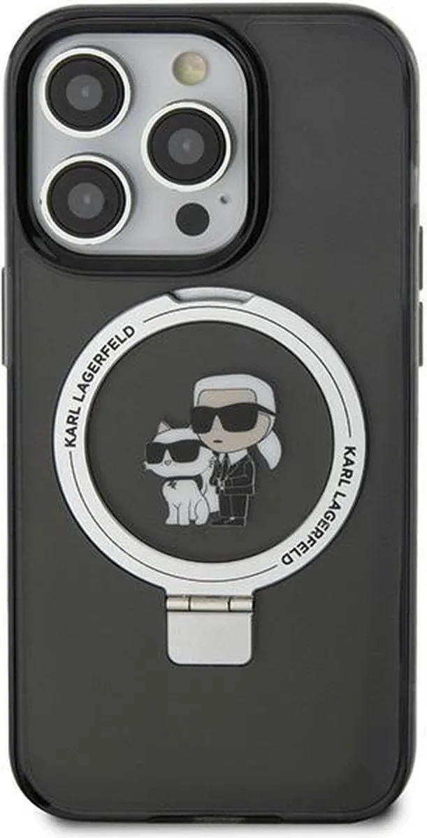 Karl Lagerfeld Ring Stand Karl & Choupette Hard Case Back Cover - Zwart