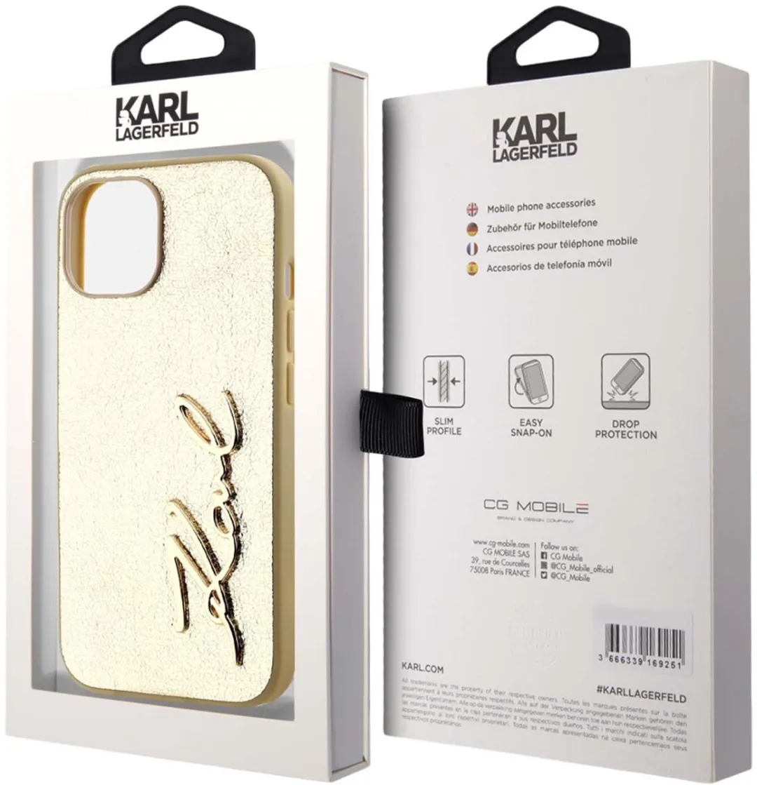 Karl Lagerfeld Hoesje iPhone 15 Pro Max Gekreukeld PU - Goud