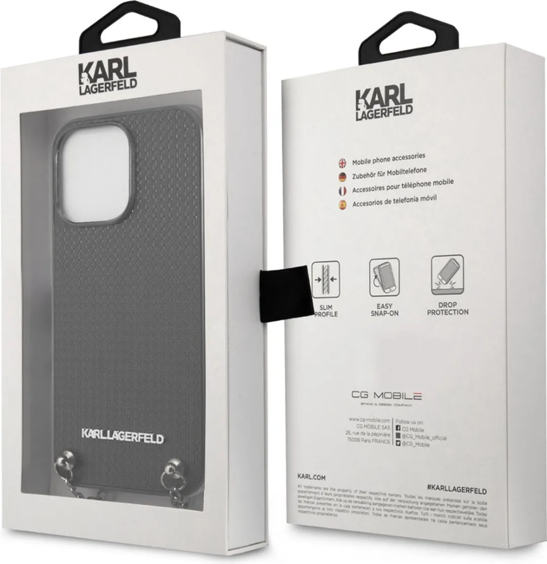 Karl Lagerfeld Textured Back Case met Chain - iPhone 13 Pro Max - Zwart - afbeelding 6 van 6