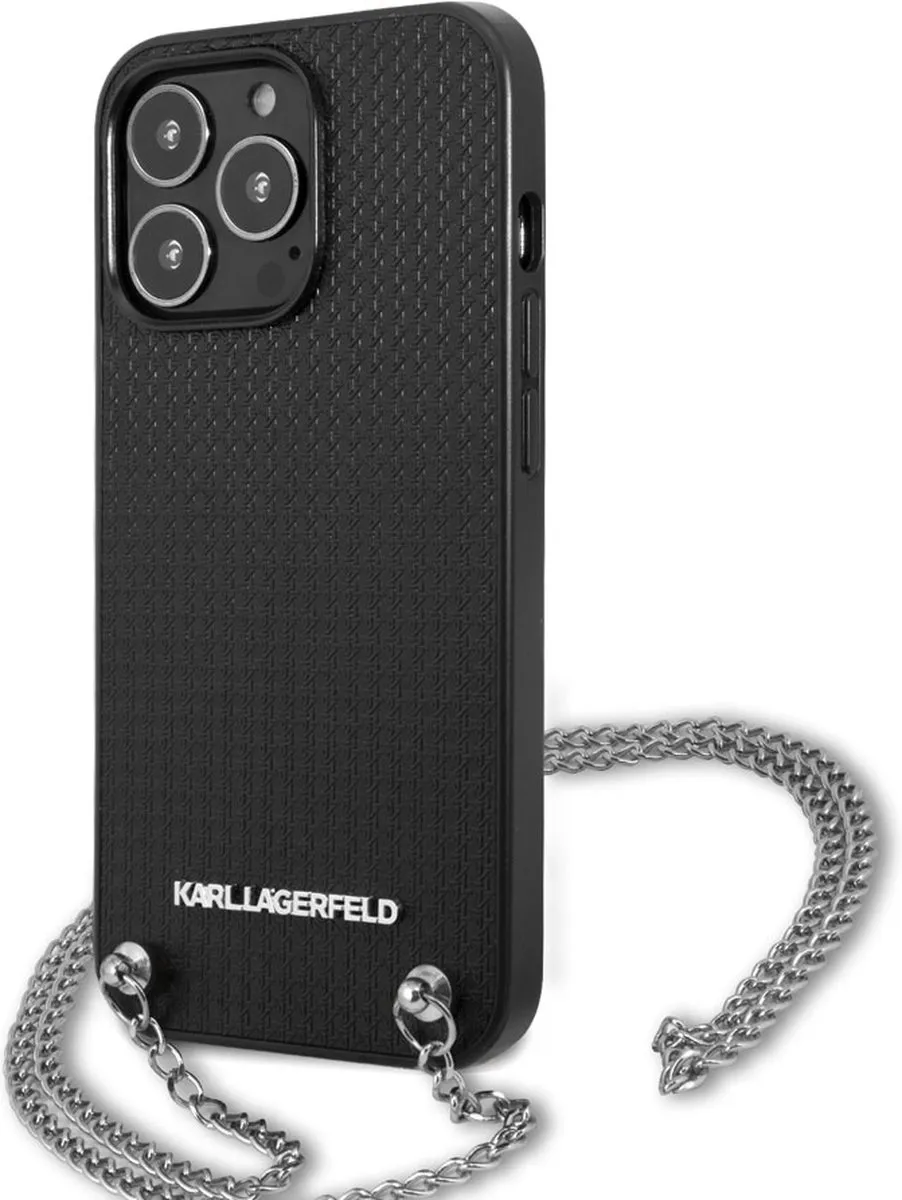 Karl Lagerfeld Textured Back Case met Chain - iPhone 13 Pro Max - Zwart