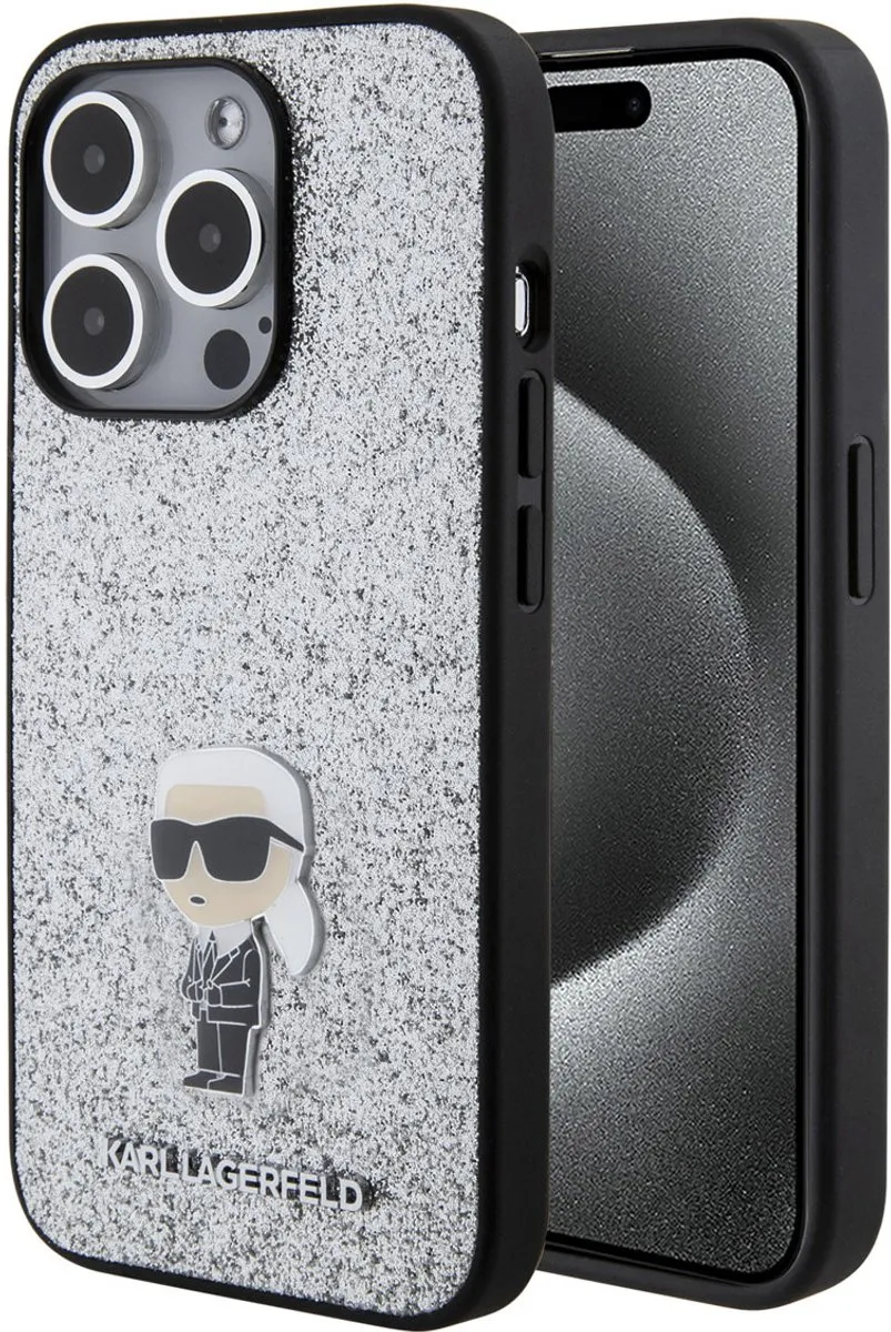 Karl Lagerfeld Back Cover iPhone 15 Pro Zilver Glitter Design