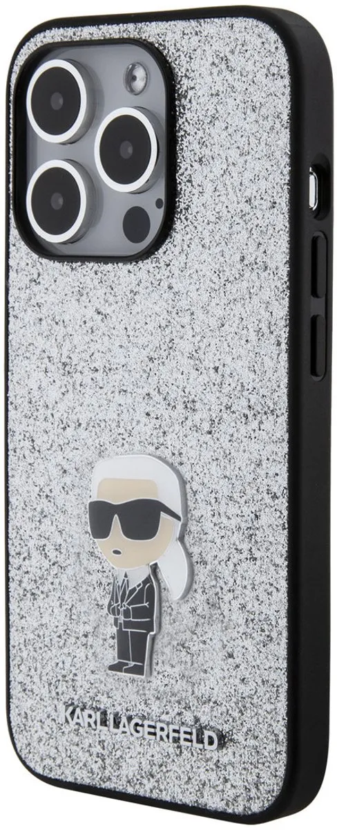 Karl Lagerfeld Back Cover iPhone 15 Pro Zilver Glitter Design