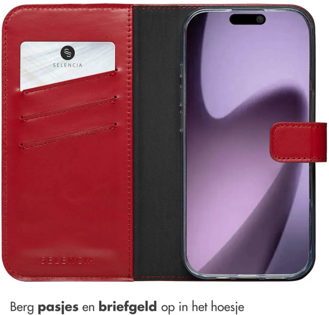 Selencia Hoesje iPhone 17 - Rood Lederen Bookcase - 3 Pasjes