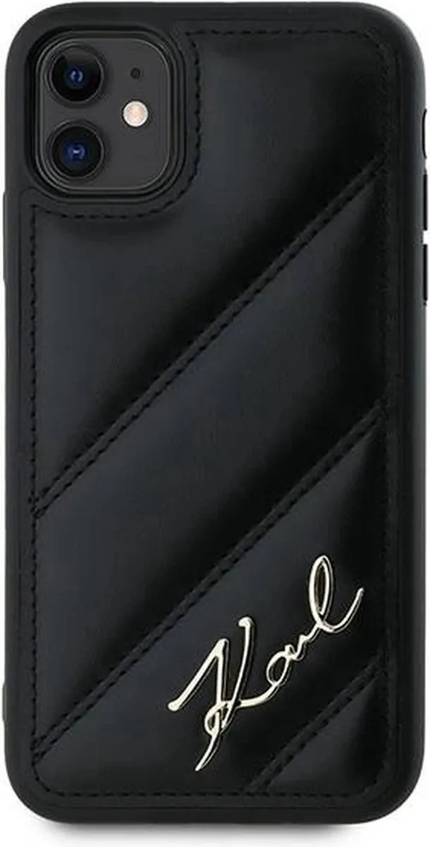 Karl Lagerfeld Diagonal Quilted Script Hoesje iPhone 11/XR - Zwart