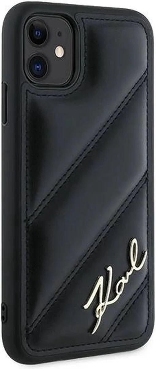 Karl Lagerfeld Diagonal Quilted Script Hoesje iPhone 11/XR - Zwart