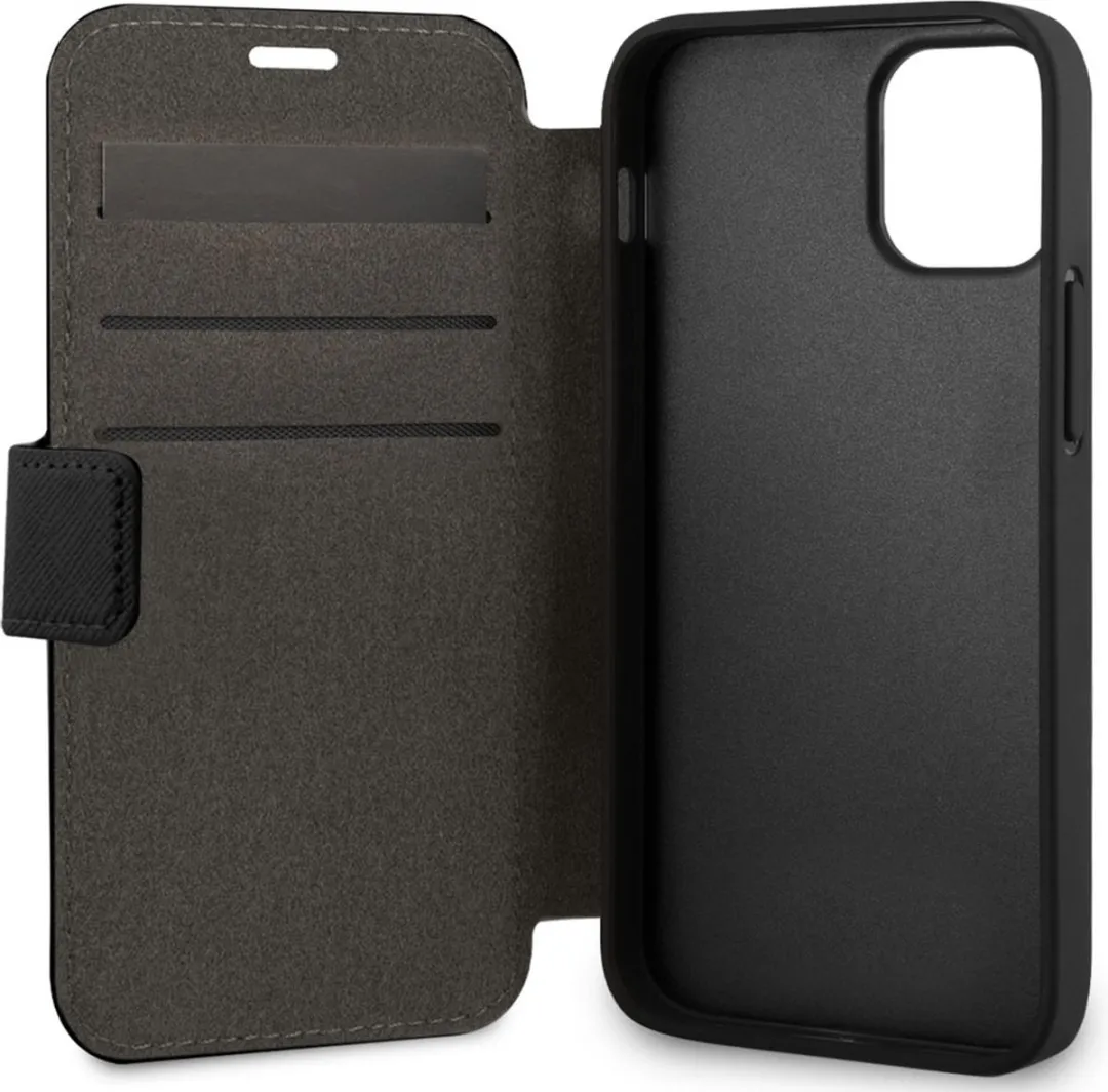 Karl Lagerfeld iPhone 12/12 Pro Hoesje KLHBKIP12LFLBK - 3 Pasjes - Zwart