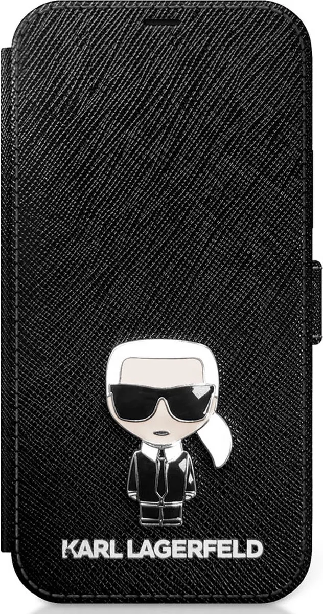 Karl Lagerfeld iPhone 12/12 Pro Hoesje KLHBKIP12LFLBK - 3 Pasjes - Zwart