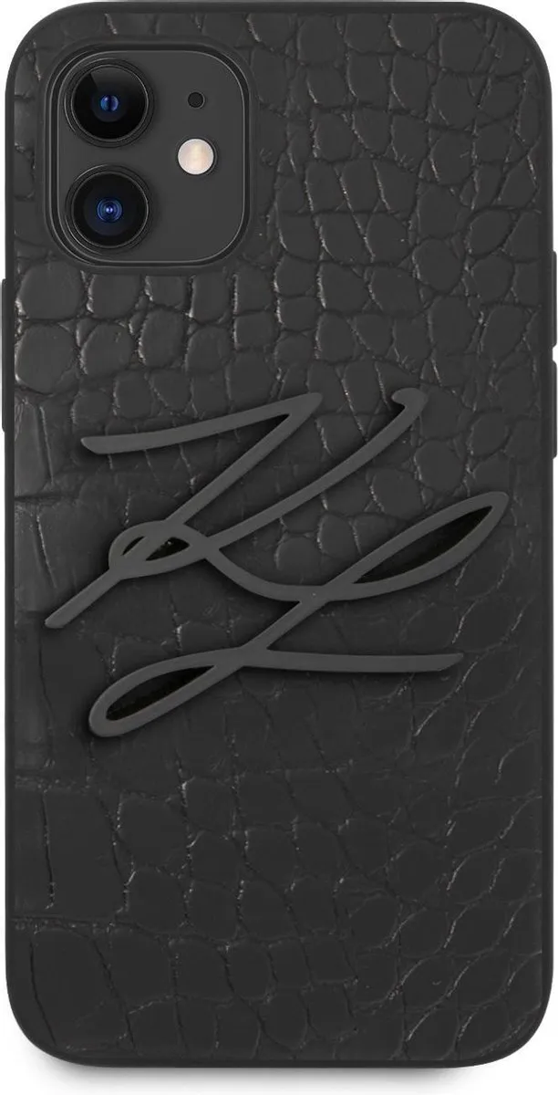 Karl Lagerfeld Croco Signature Hoesje iPhone 12 Mini - Zwart