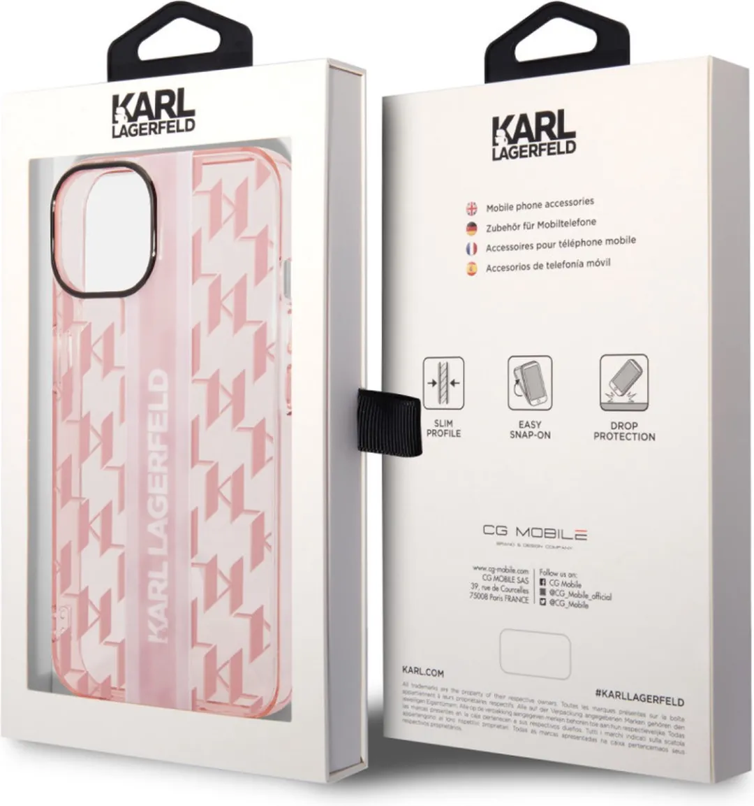 Karl Lagerfeld Monogram Vertical Stripe Hoes iPhone 14 Plus - Roze