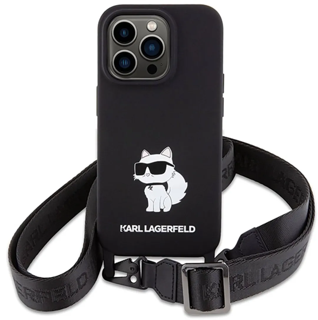 Karl Lagerfeld Crossbody Choupette Siliconen Hoesje iPhone - Zwart