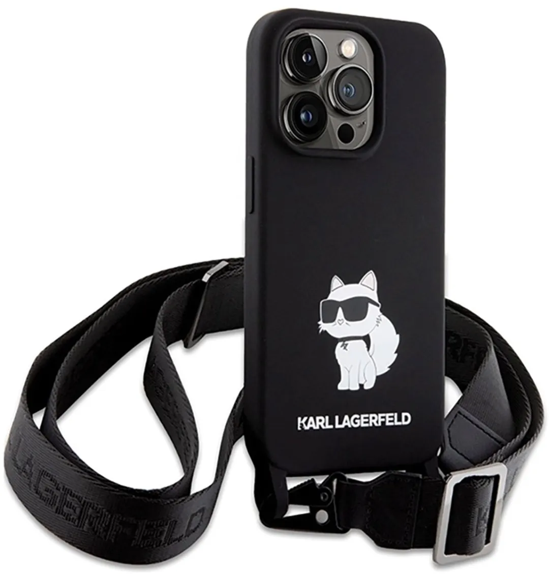 Karl Lagerfeld Crossbody Choupette Siliconen Hoesje iPhone - Zwart