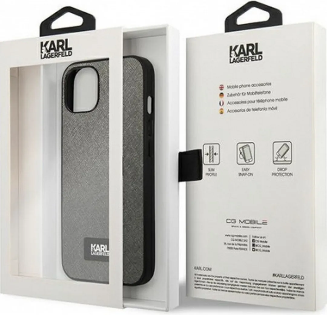 Karl Lagerfeld Saffiano iPhone 13 Hoes - Grijs