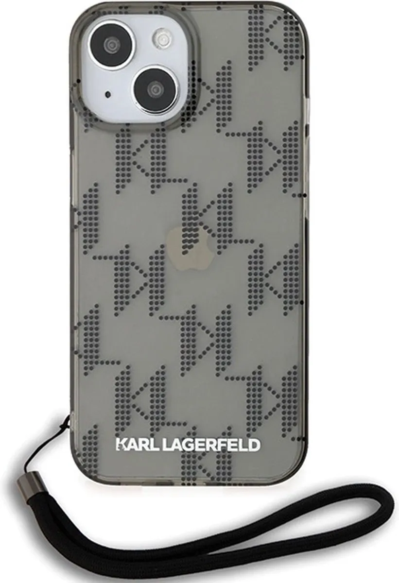 Karl Lagerfeld IML Mono KL Pattern & Cord Hoesje - iPhone 15/14/13 - Zwart