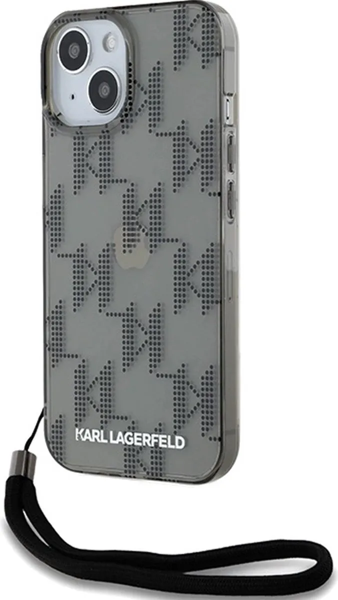 Karl Lagerfeld IML Mono KL Pattern & Cord Hoesje - iPhone 15/14/13 - Zwart