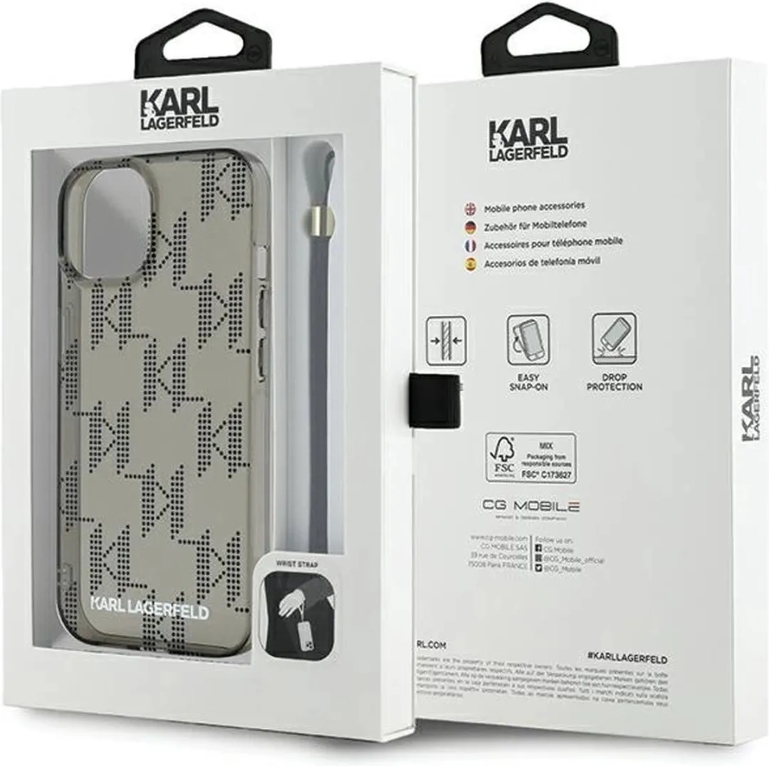 Karl Lagerfeld IML Mono KL Pattern & Cord Hoesje - iPhone 15/14/13 - Zwart - afbeelding 6 van 6