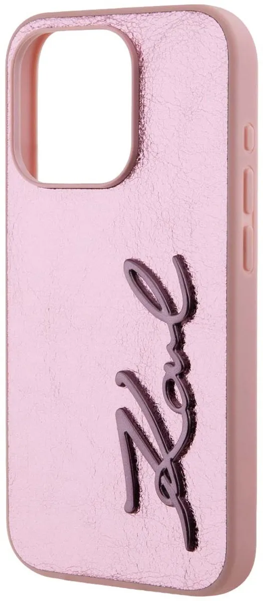 Karl Lagerfeld Hoesje iPhone 15 Pro Max Roze - Gekreukeld PU