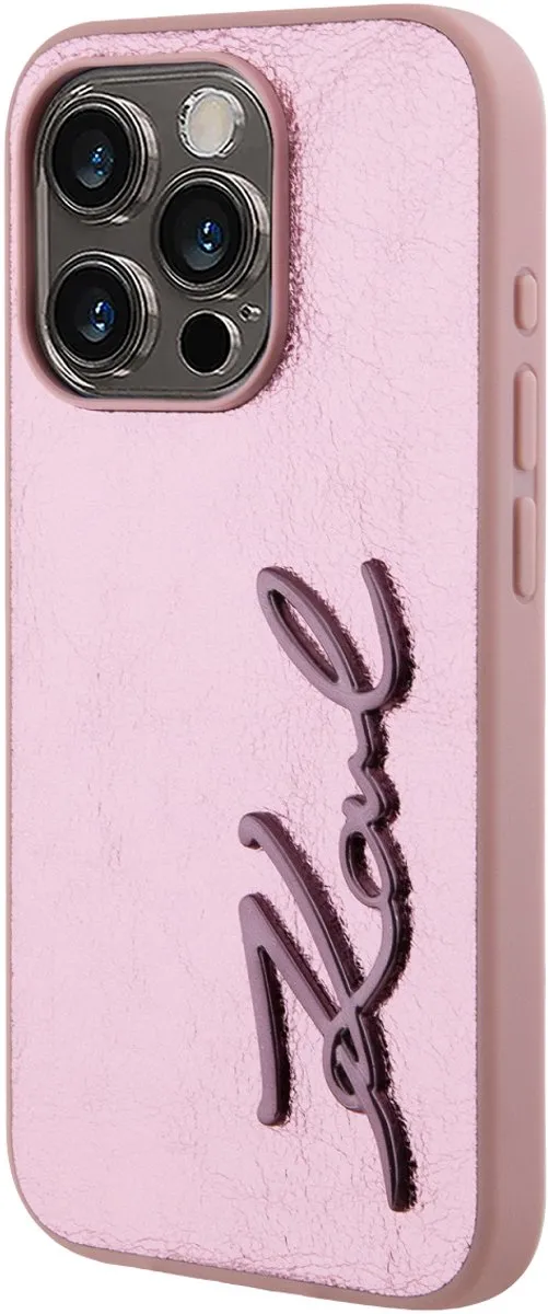 Karl Lagerfeld Hoesje iPhone 15 Pro Max Roze - Gekreukeld PU