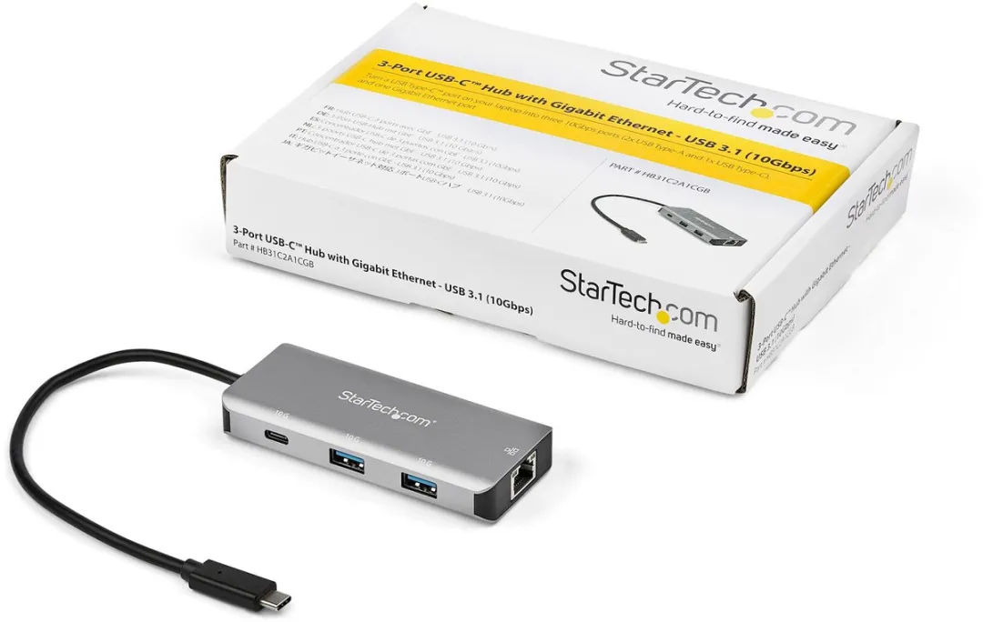 Startech HB31C2A1CGB USB-C Hub 3 Poorten - 10Gbps - RJ45 Ethernet - Zwart/Grijs