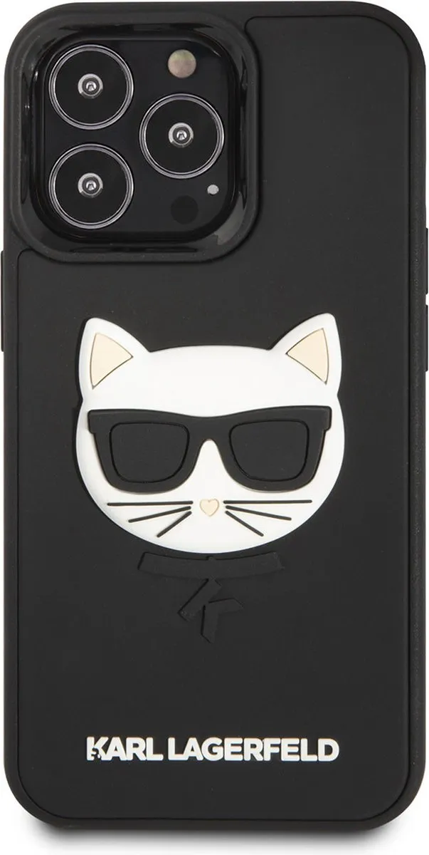Karl Lagerfeld iPhone 13 Pro Hoesje - 3D Rubber Choupette Head - Zwart