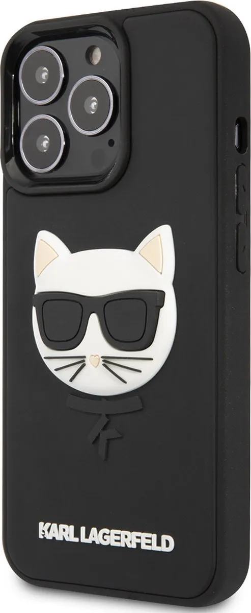 Karl Lagerfeld iPhone 13 Pro Hoesje - 3D Rubber Choupette Head - Zwart