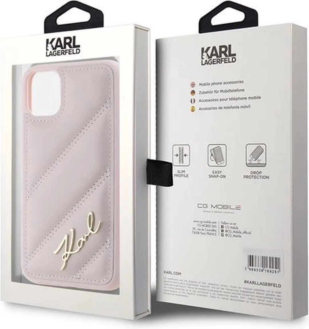 Karl Lagerfeld Diagonal Quilted Script Hoesje - iPhone 11/XR - Roze