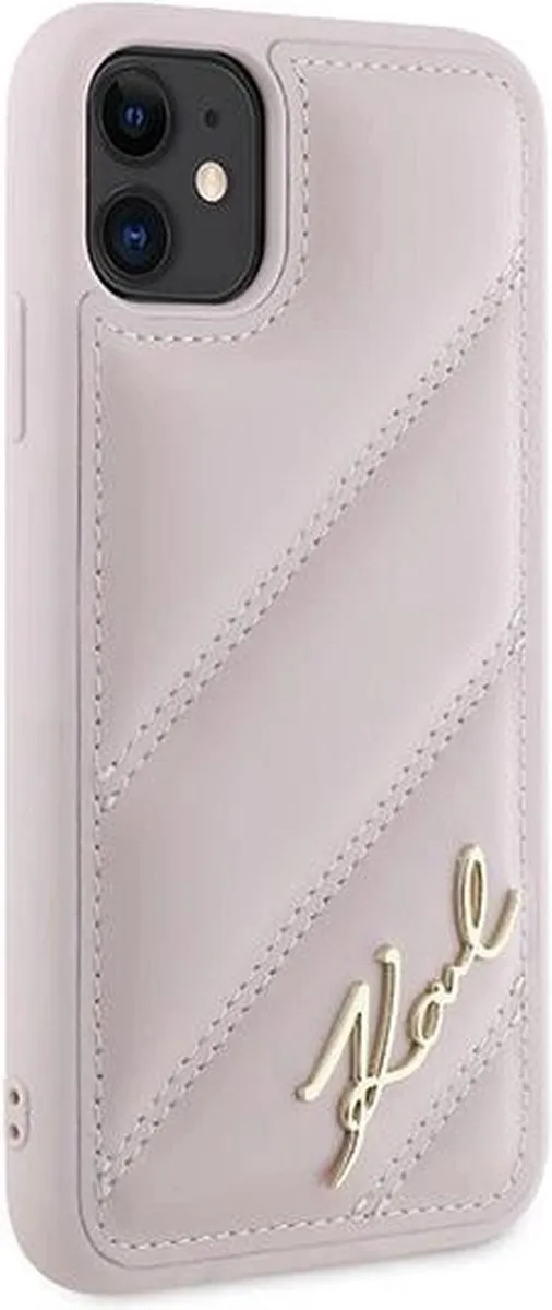 Karl Lagerfeld Diagonal Quilted Script Hoesje - iPhone 11/XR - Roze