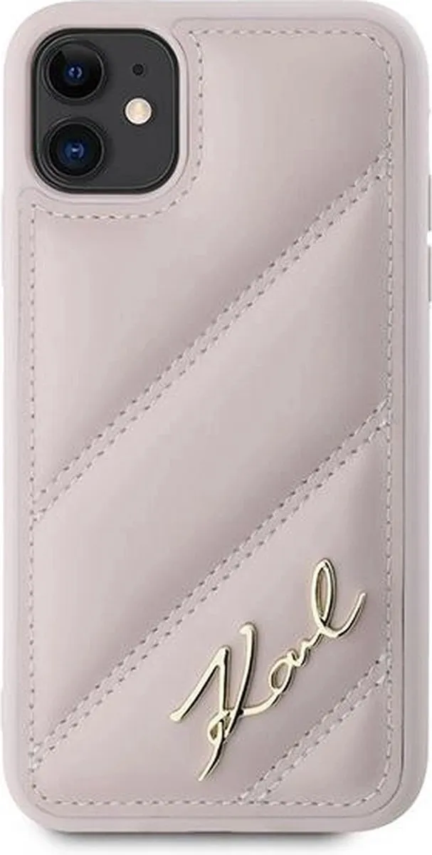 Karl Lagerfeld Diagonal Quilted Script Hoesje - iPhone 11/XR - Roze