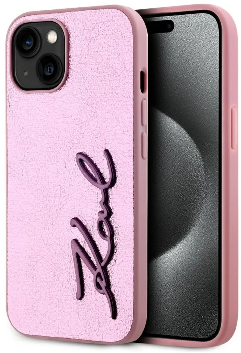 Karl Lagerfeld Gerimpeld Metalen Signature Case iPhone 15