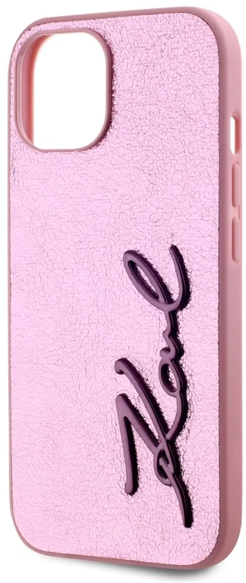 Karl Lagerfeld Gerimpeld Metalen Signature Case iPhone 15 - Transparent