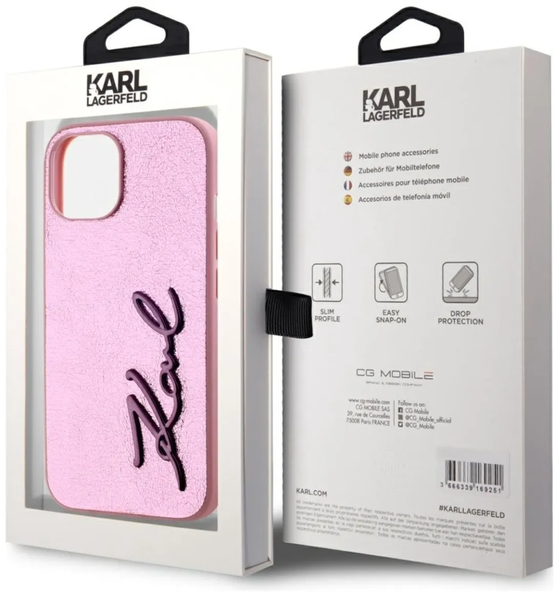 Karl Lagerfeld Gerimpeld Metalen Signature Case iPhone 15 - Transparent