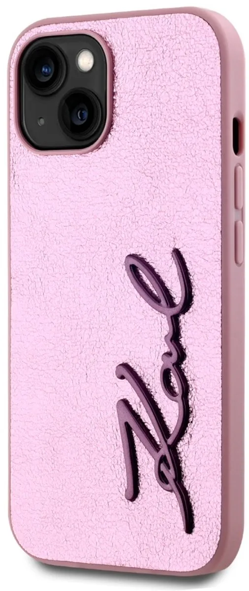 Karl Lagerfeld Gerimpeld Metalen Signature Case iPhone 15 - Transparent