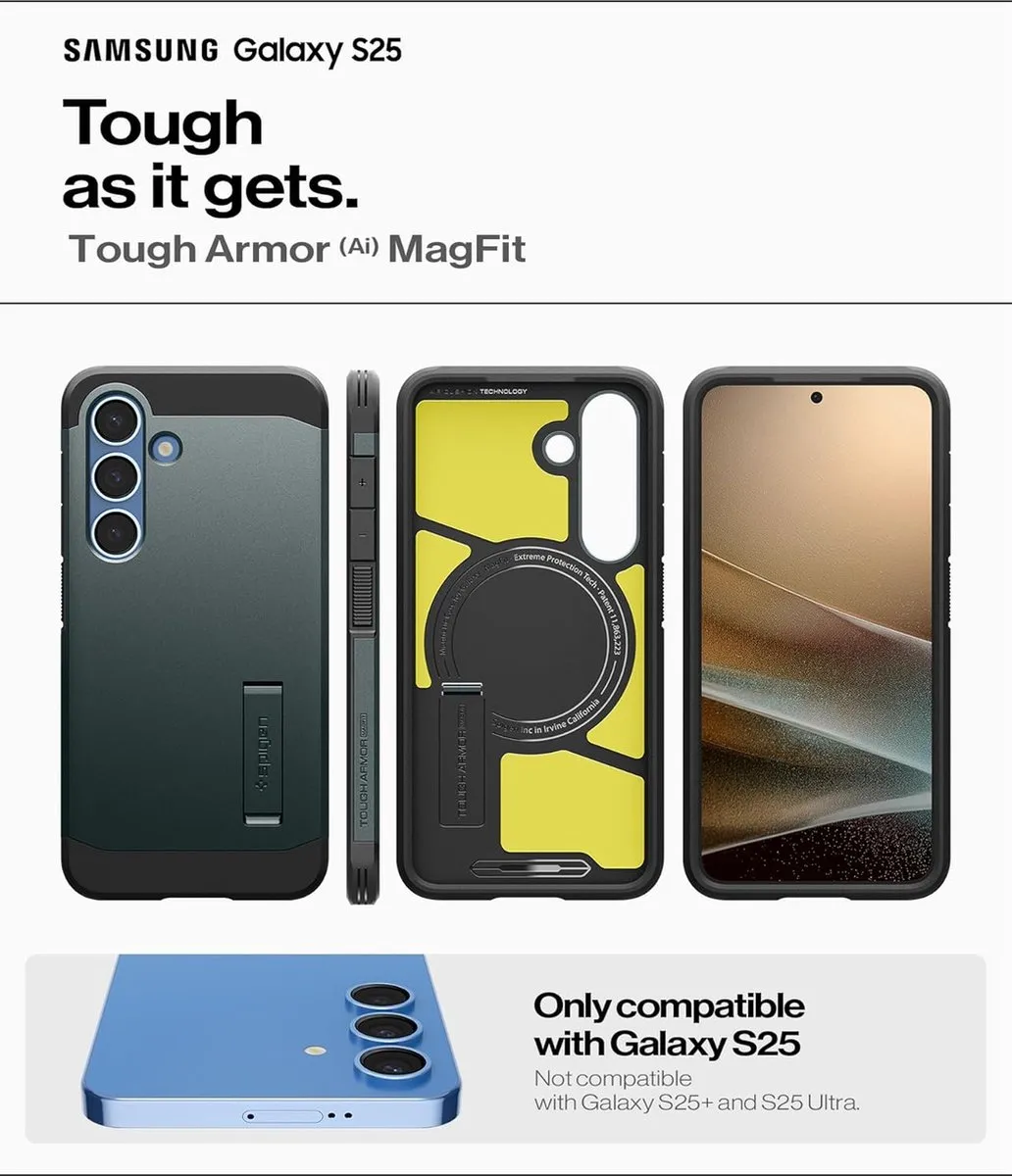 Spigen Tough Armor Magfit ACS06911 Hoesje - Samsung Galaxy S25 - Groen