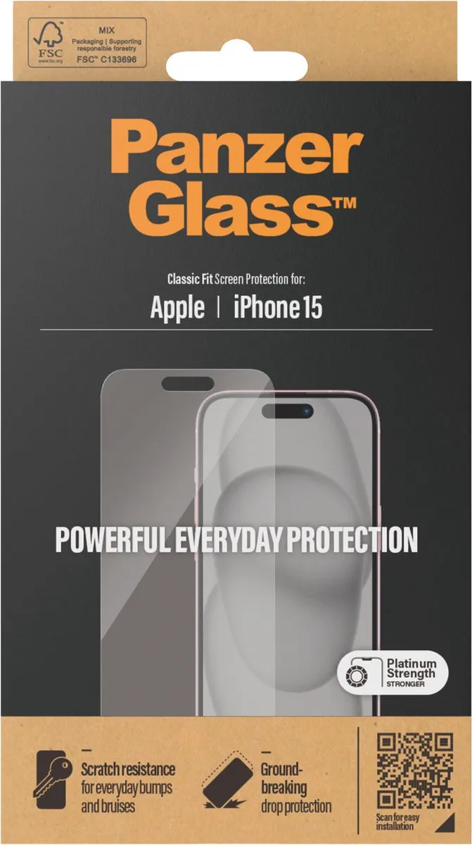 PanzerGlass Classic Fit iPhone 15 Schermbeschermer - Case Friendly