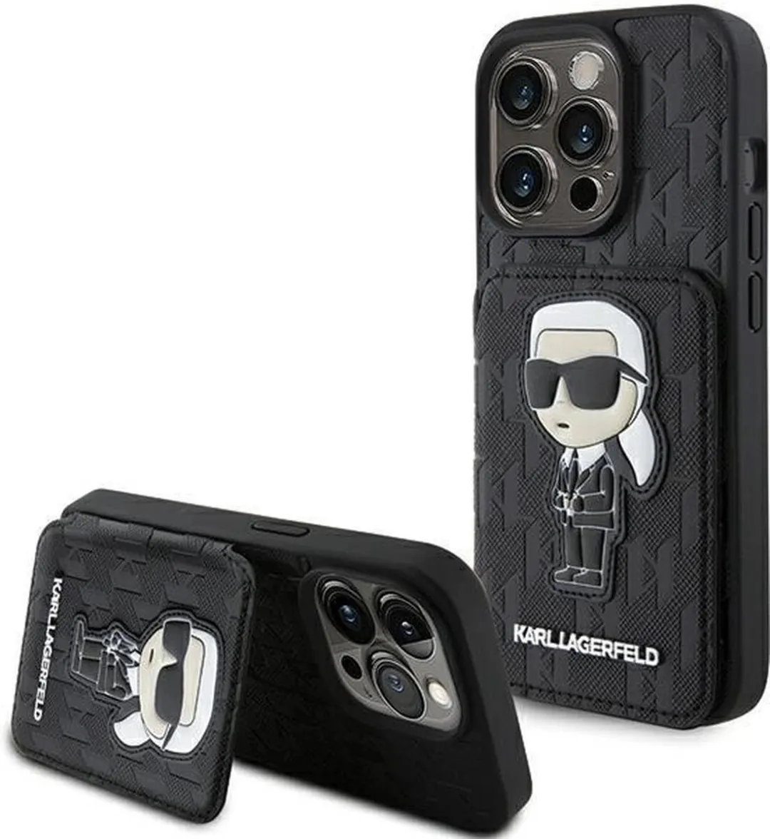 Karl Lagerfeld Saffiano Ikonik Patch Case iPhone 15 Pro Max - Zwart