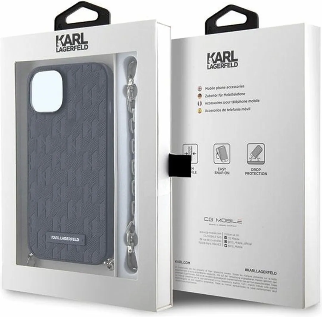 Karl Lagerfeld Saffiano Monogram iPhone 14 Hoes - Zwart