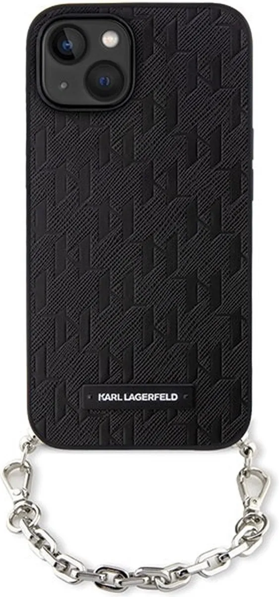 Karl Lagerfeld Saffiano Monogram iPhone 14 Hoes - Zwart
