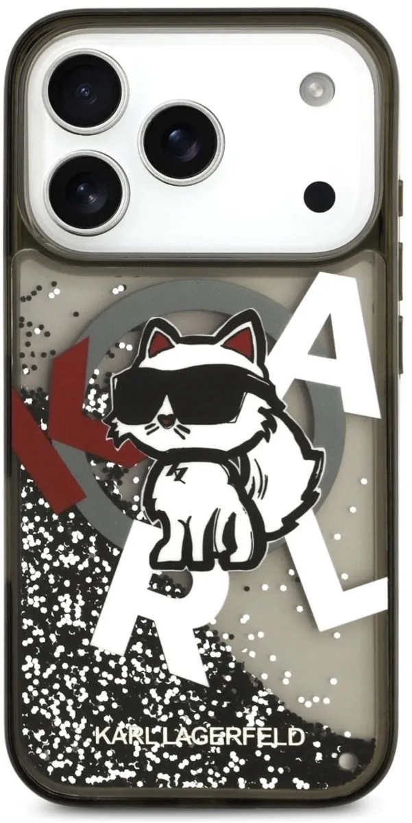 Karl Lagerfeld Case Liquid Glitter Choupette Logo MagSafe - iPhone 17 Pro - Zwart