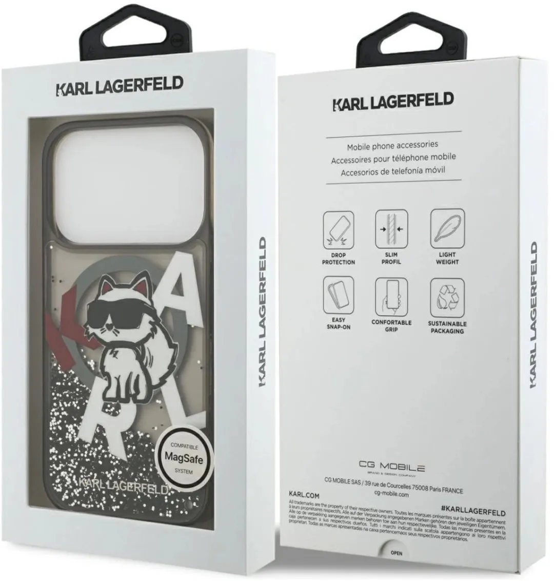 Karl Lagerfeld Case Liquid Glitter Choupette Logo MagSafe - iPhone 17 Pro - Zwart