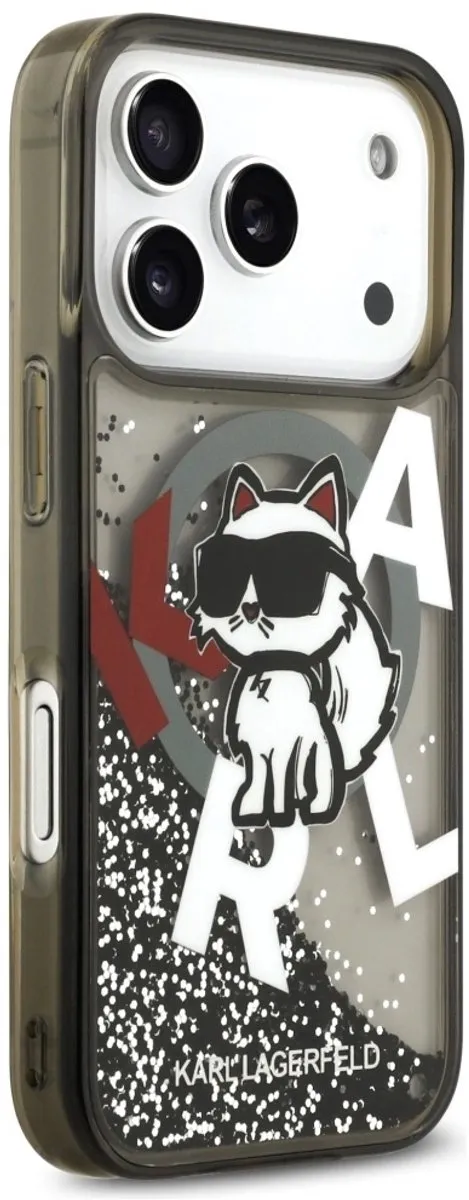 Karl Lagerfeld Case Liquid Glitter Choupette Logo MagSafe - iPhone 17 Pro - Zwart
