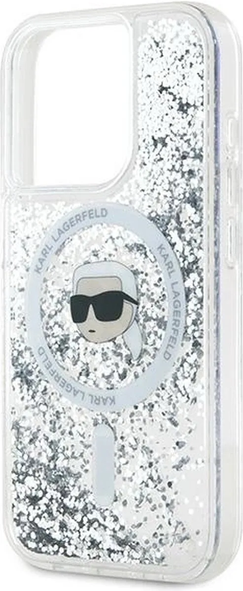 Karl Lagerfeld Liquid Glitter Karl Head MagSafe Hoesje iPhone 15 Pro Max - Transparant