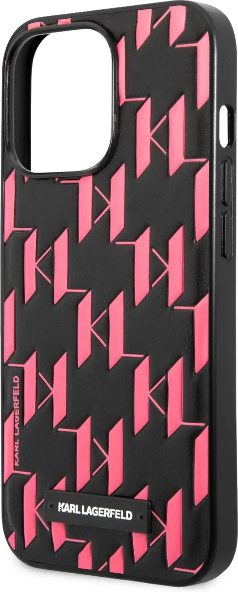 Karl Lagerfeld Monogram Plaque Back Case iPhone 13 Pro - Zwart/Roze