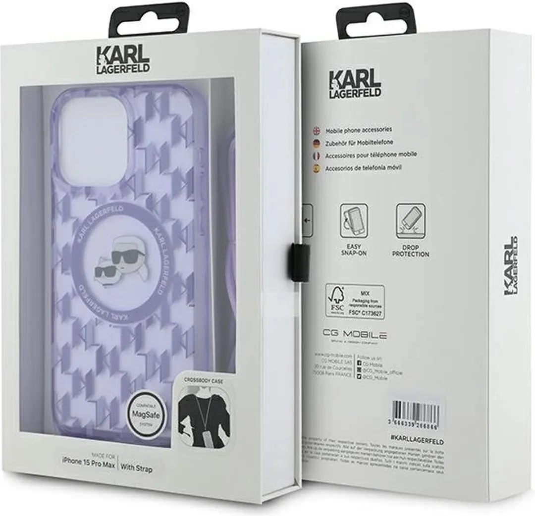 Karl Lagerfeld IML Crossbody Monogram Head MagSafe Hoesje - iPhone 15 Pro Max - Paars - afbeelding 6 van 6
