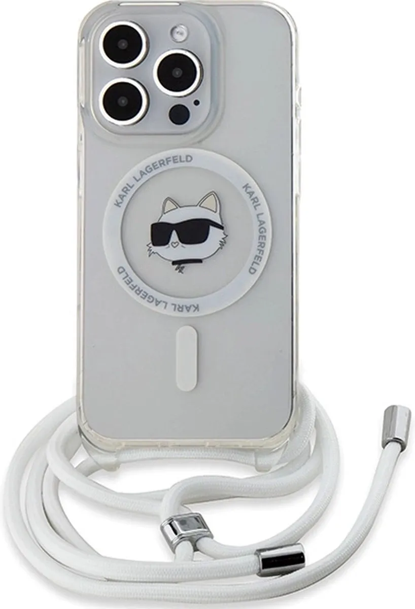 Karl Lagerfeld IML Choupette Head & Cord MagSafe Hoesje iPhone 15 Pro - Transparant